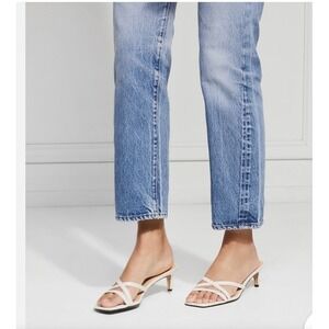 Rachel Zoe White Strappy Square Toe Kitten Heel Sandals Size 7